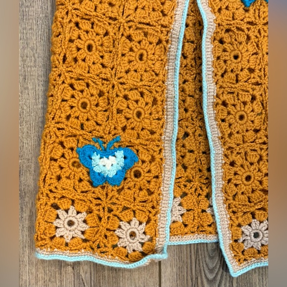 Handmade Crochet Granny Square Vest Boho Floral Butterfly Open Front - Picture 4 of 11